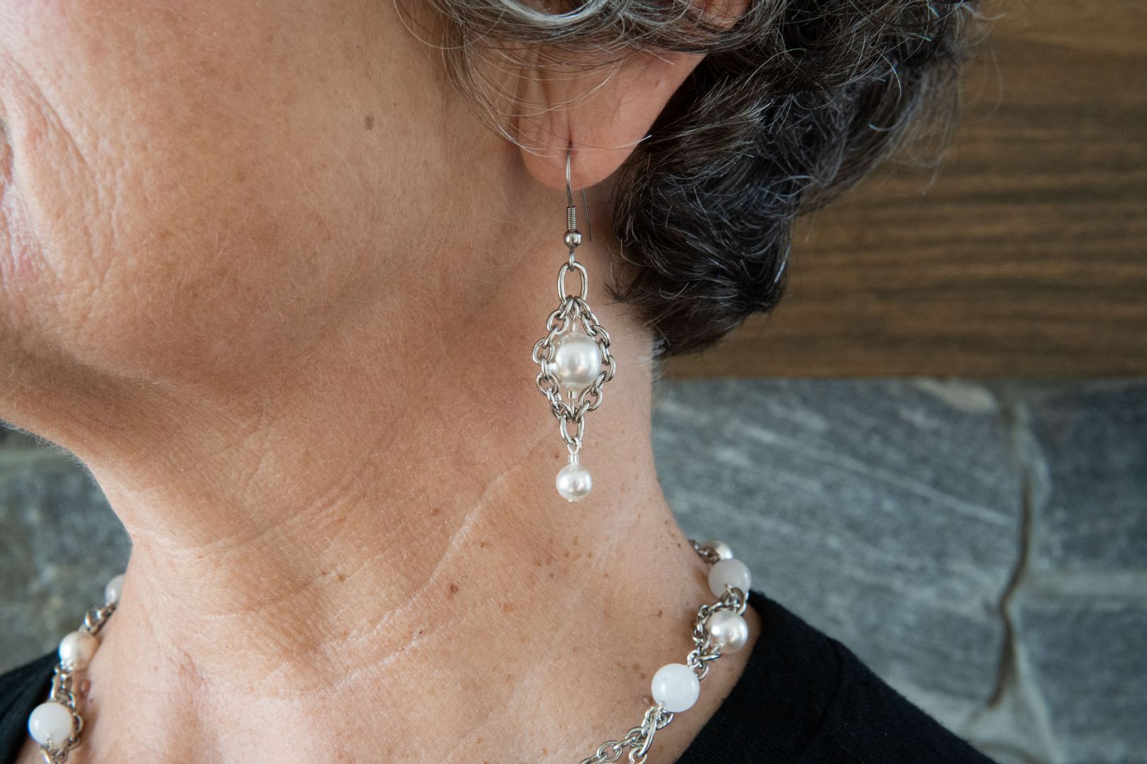 Silver and white pearl drop earrings