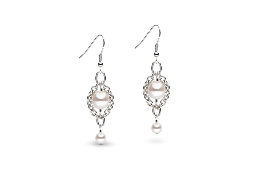 Silver and white pearl drop earrings