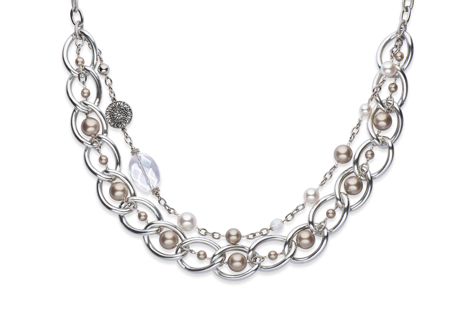 Silver chain and champagne pearl necklace