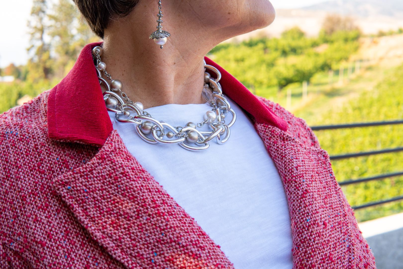 Silver,, pearl and crystal statement necklace