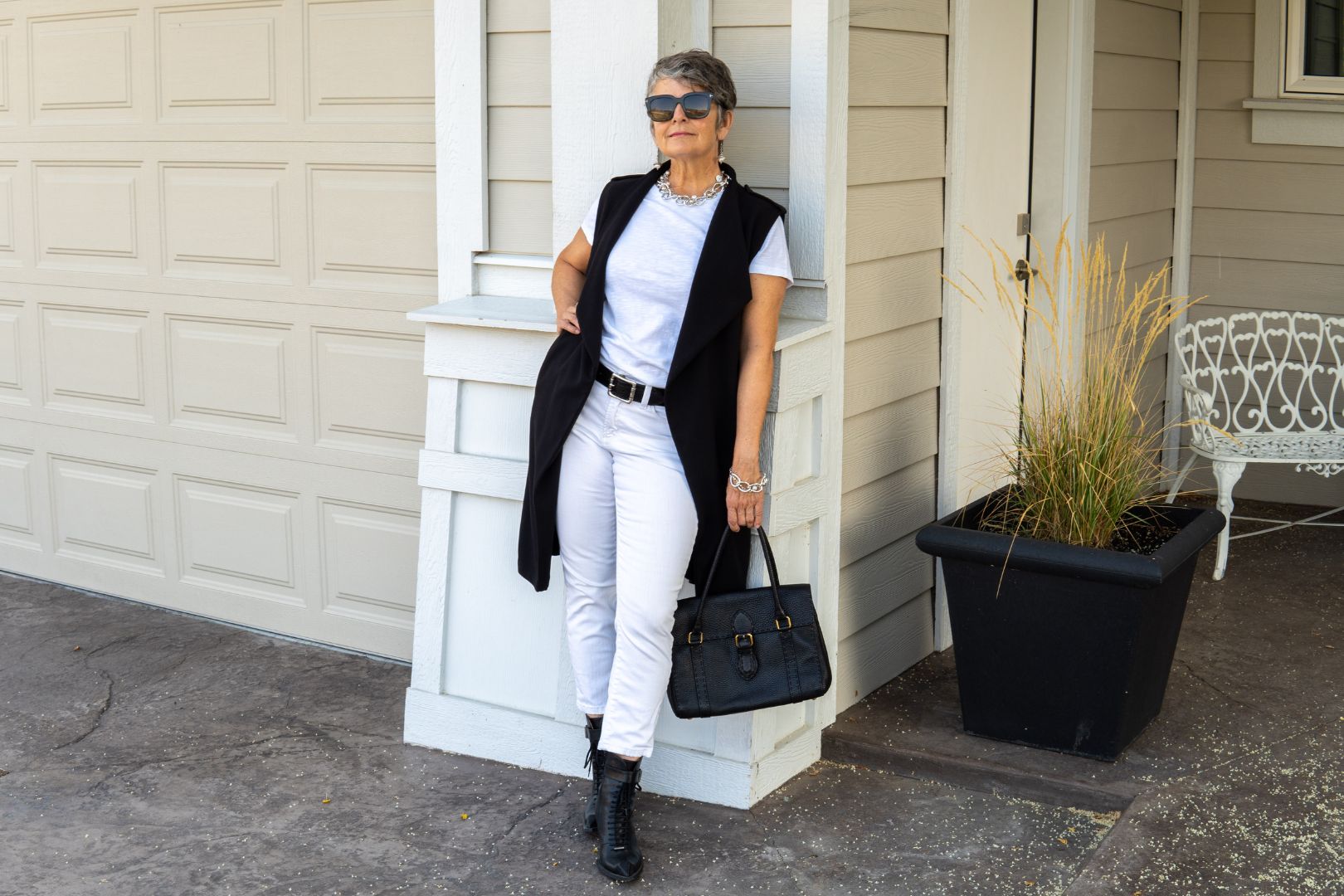 Silver,, pearl and crystal statement necklace