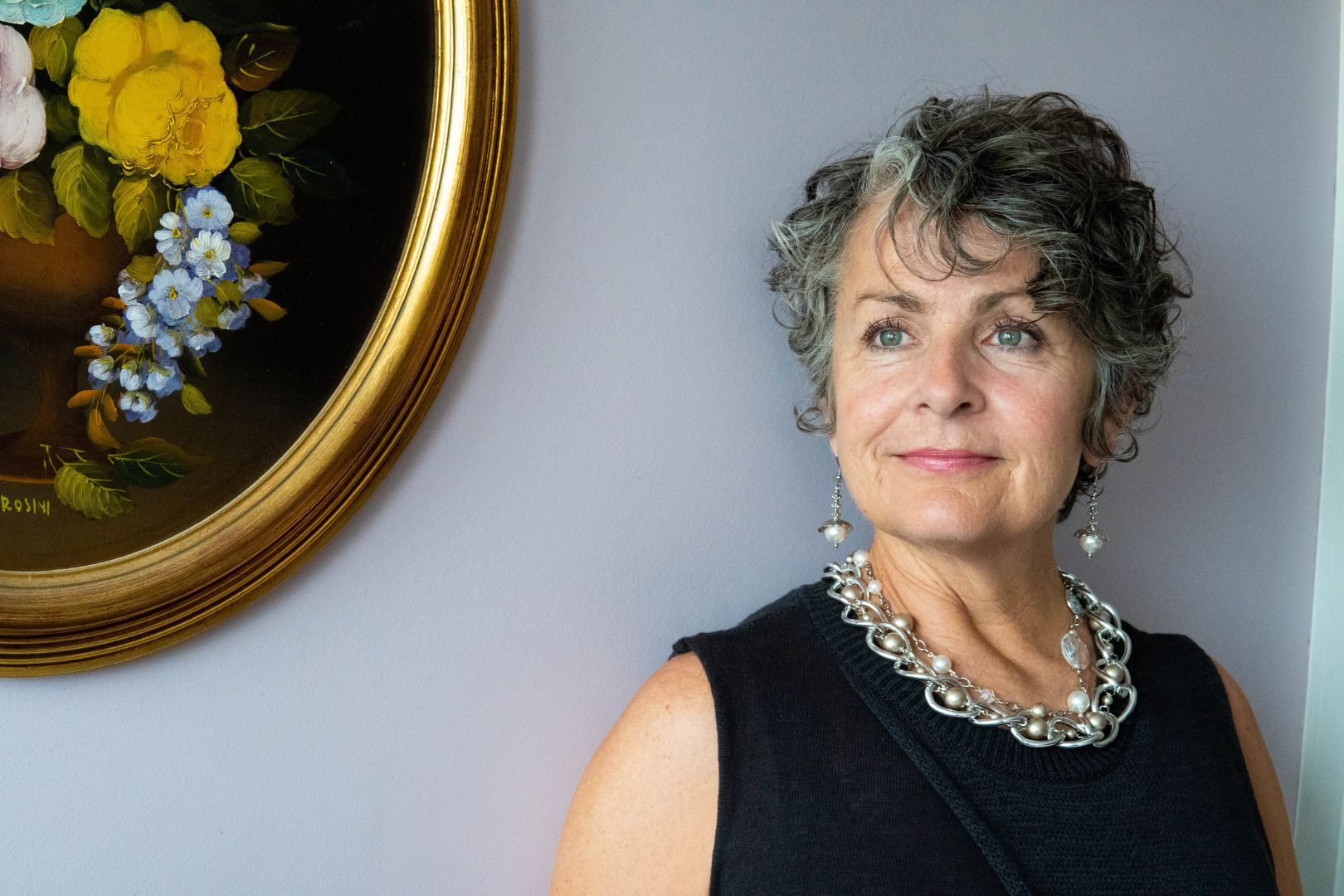 Silver,, pearl and crystal statement necklace