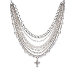 Chain, white pearl and cross necklace