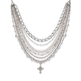 Chain, white pearl and cross necklace