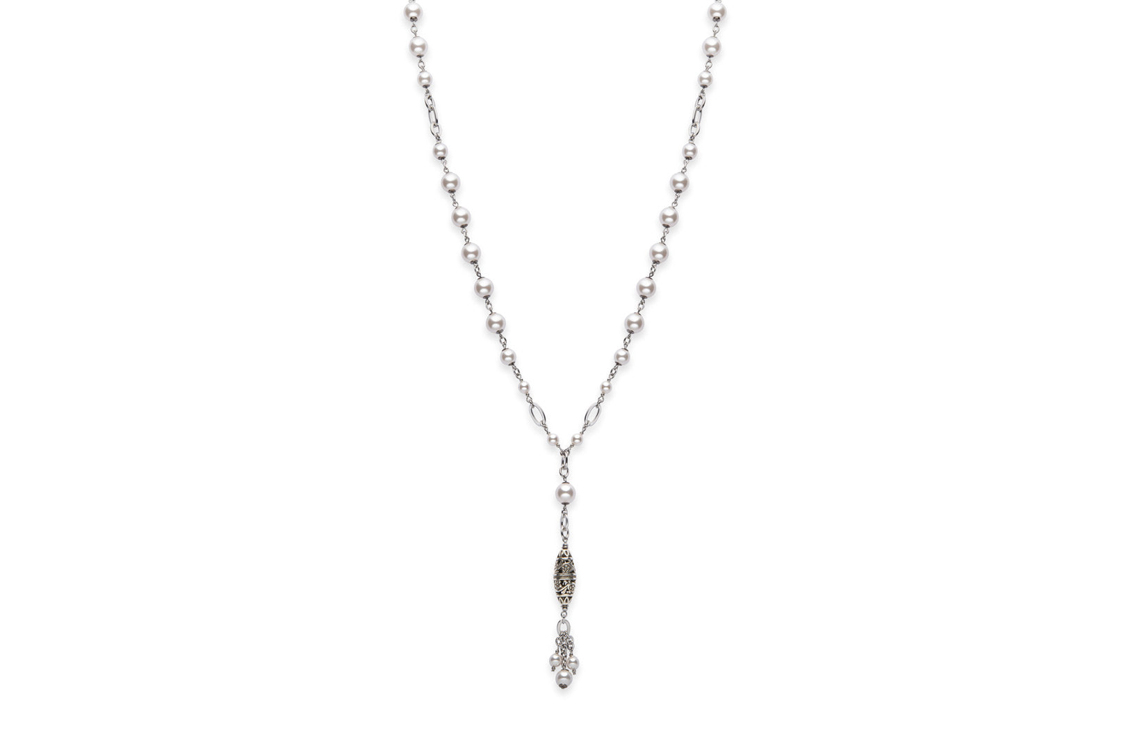 White pearl and pewter accent necklace